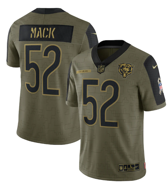 Men's Chicago Bears #52 Khalil Mack 2021 Olive Salute To Service Limited Stitched Jersey Men's Chicago Bears #52 Khalil Mack 2021 Olive Salute To Service Limited Stitched Jersey